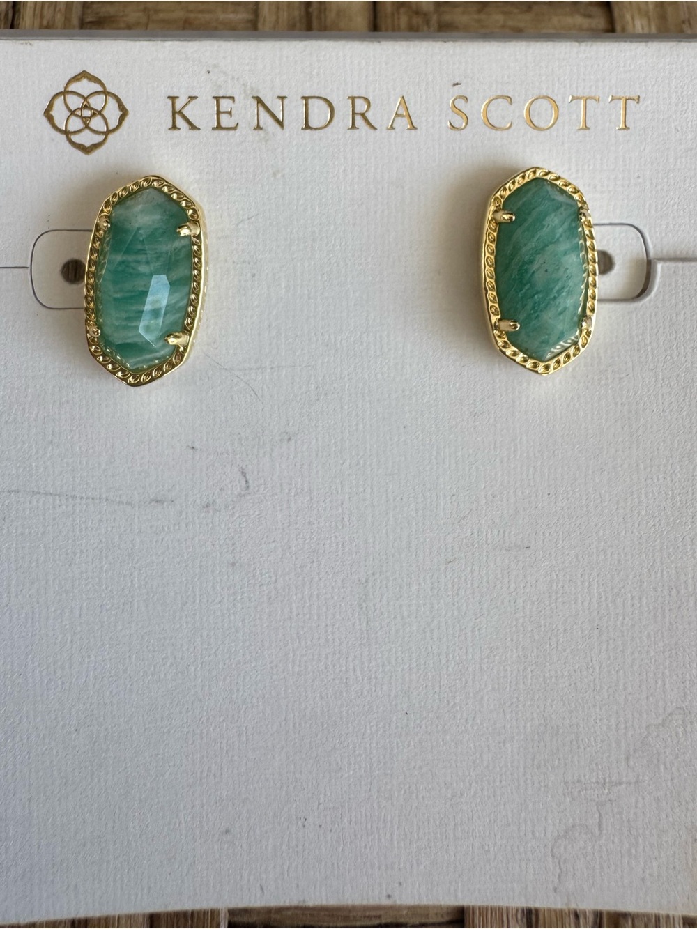 Kendra Scott Ellie Teal Green Amazonite & Gold Stud Earrings